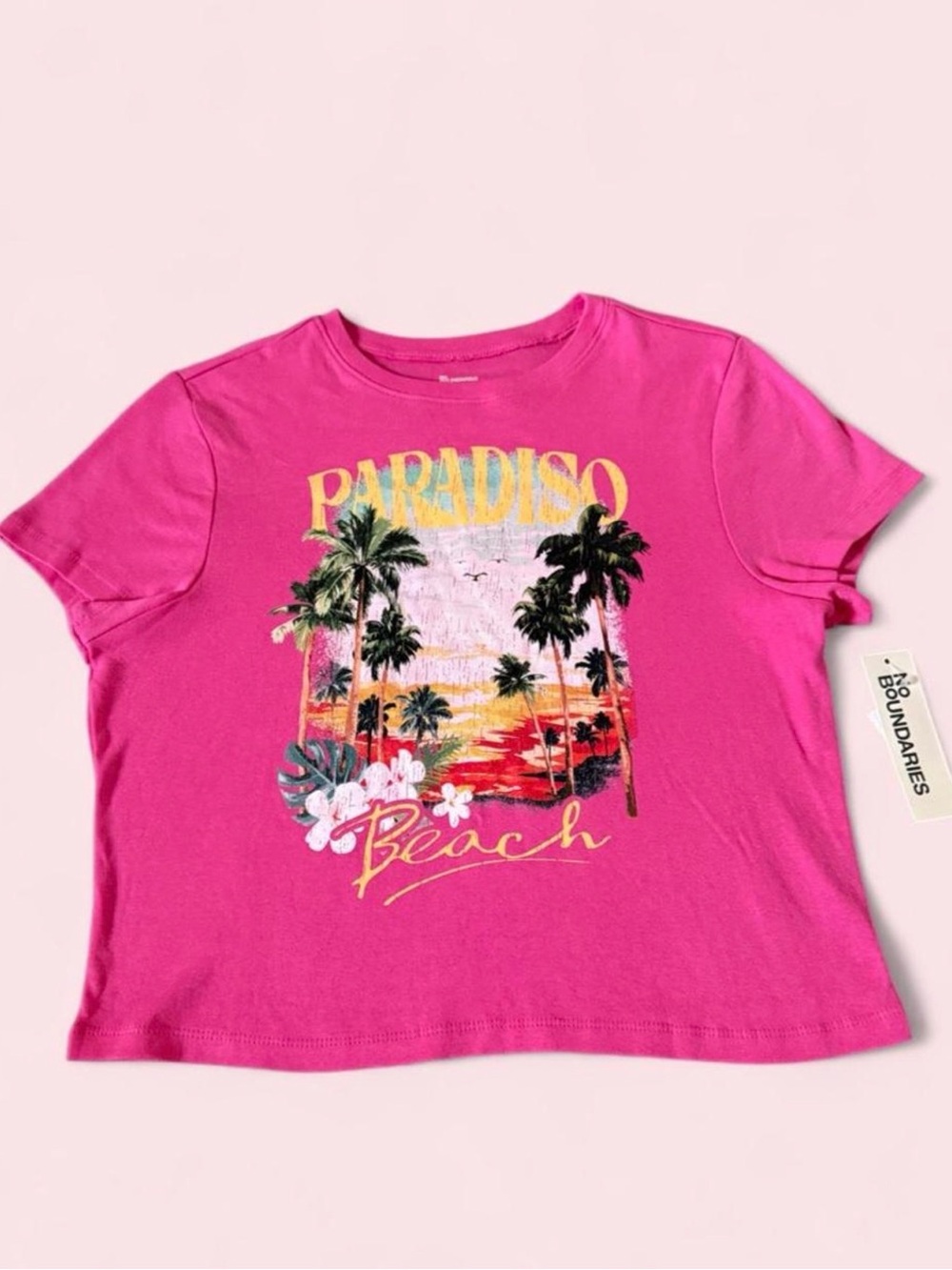 No Boundaries Paradiso Graphic Baby Tee XL Surf Pink NWT